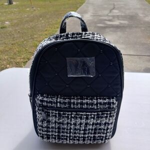 NWT Badgley Mischka Black Big Diamond Quilted Nylon Backpack With Studs